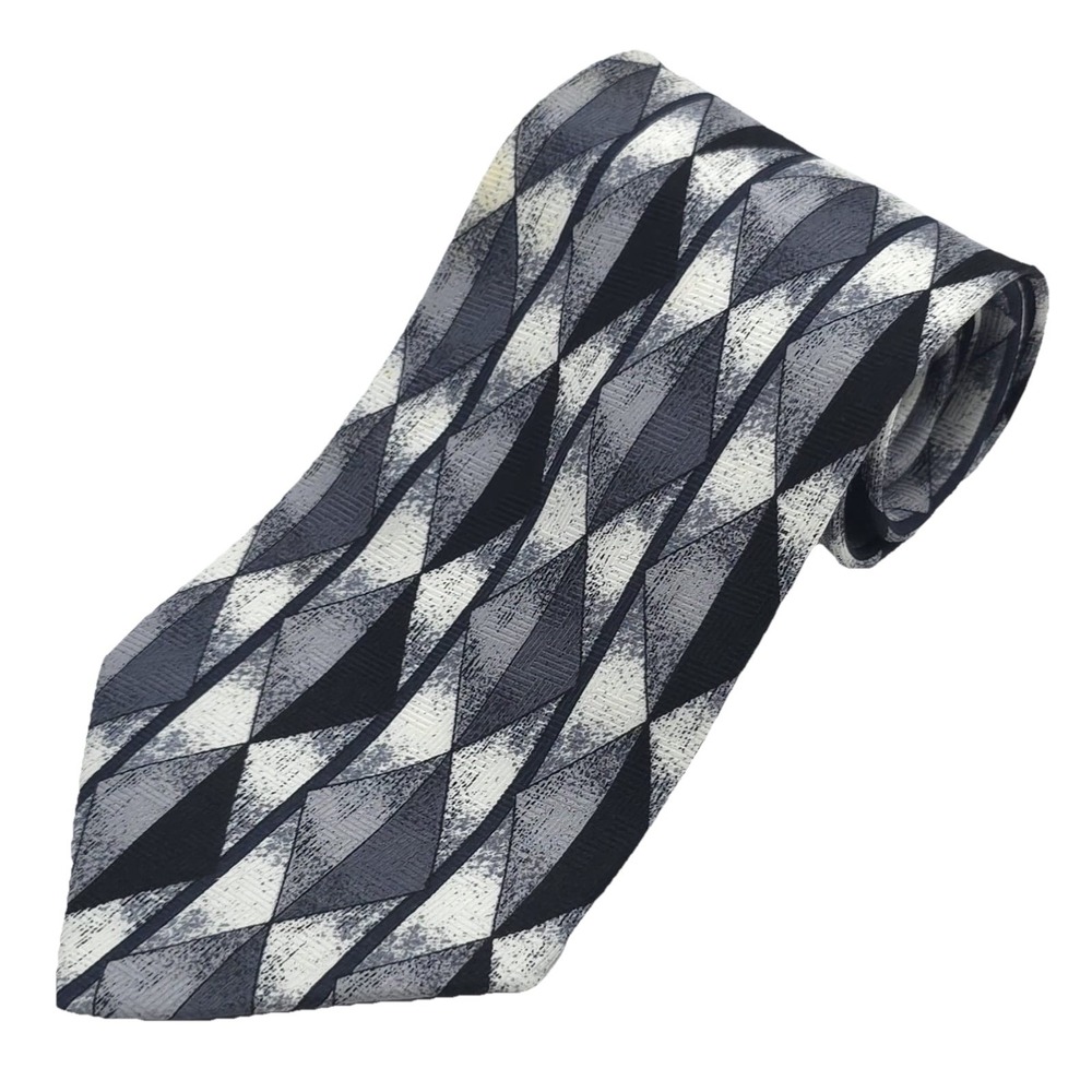 PIERRE BALMAIN‎ COUTURE 100% SILK Tie Abstract Geometric Black White Korea Made
